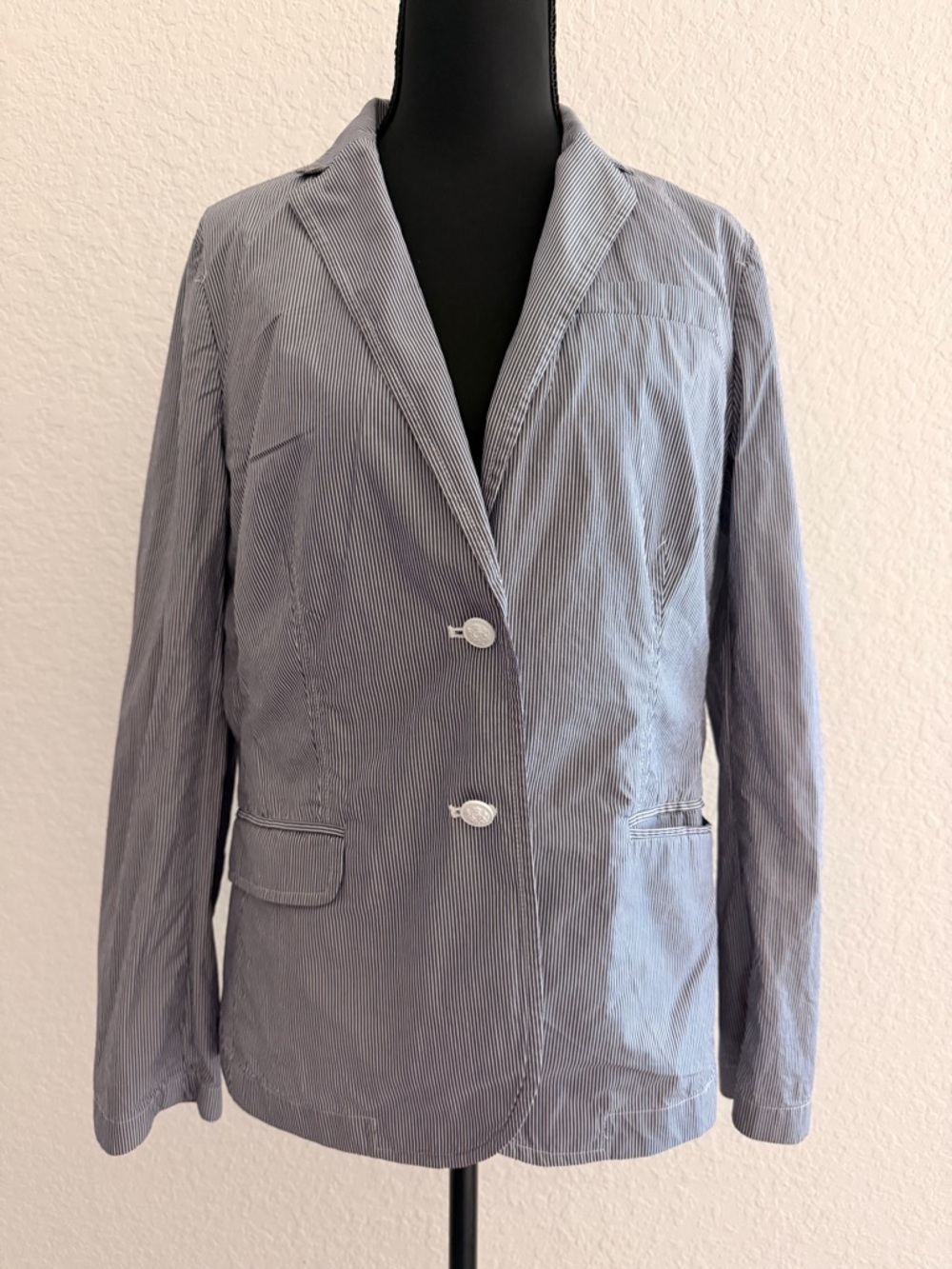 Banana Republic Navy White Pinstripe Shirt Jacket | 100% Cotton Lightweight